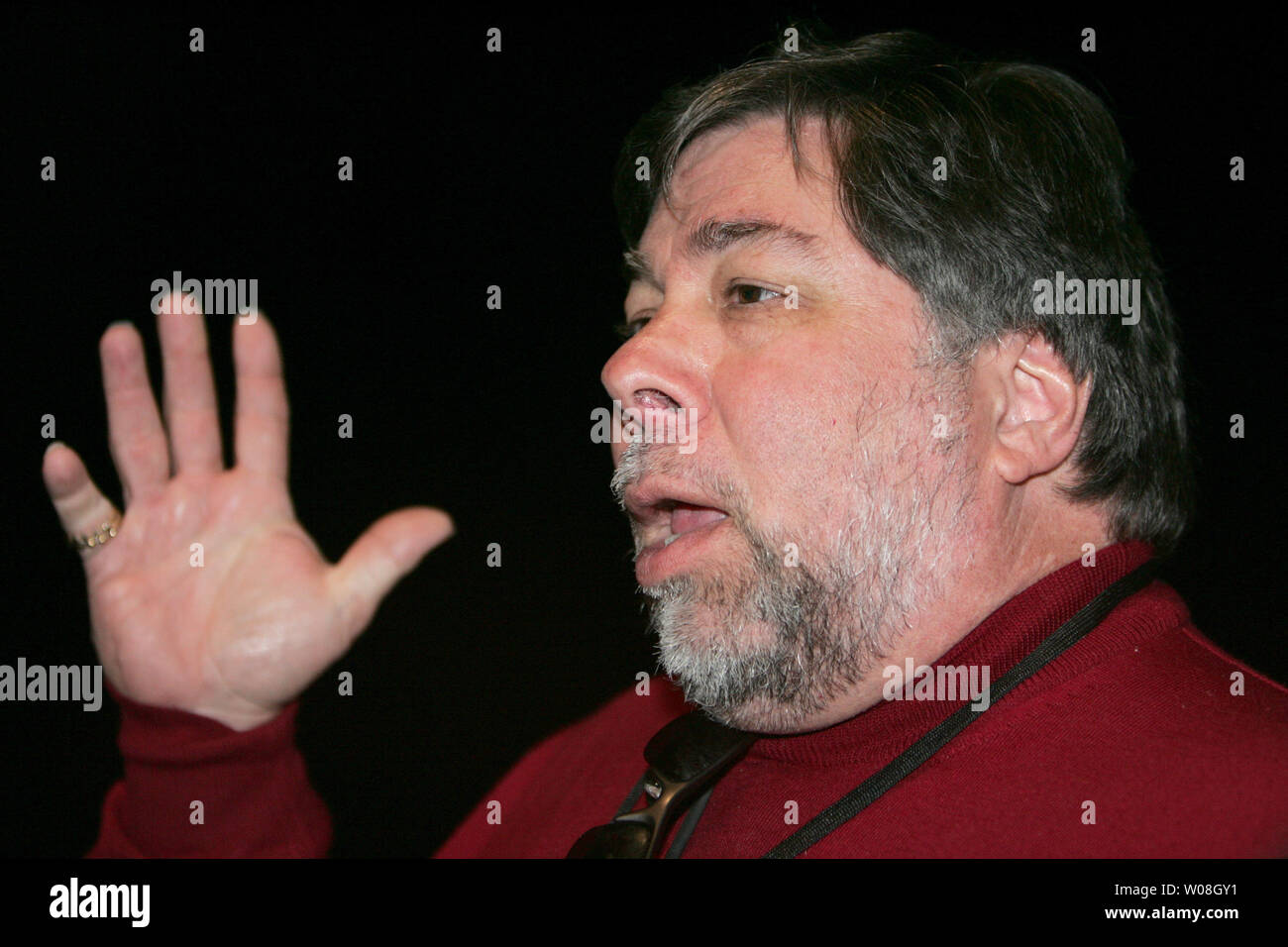 Steve Wozniak, einer der Gründer von Apple Computer, Antworten auf der Macworld in San Francisco am 9. Januar 2007. (UPI Foto/Terry Schmitt) Stockfoto