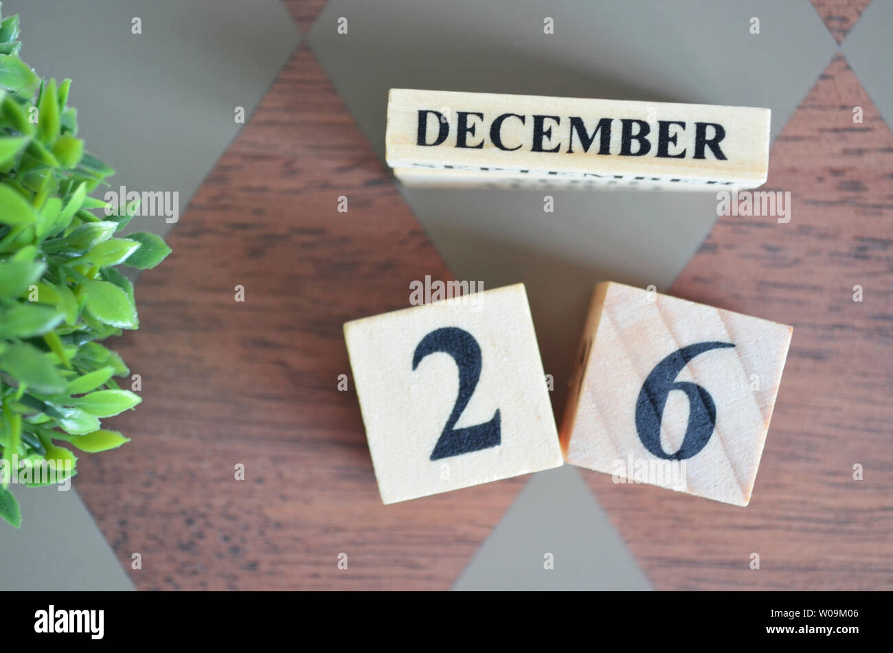 Dezember Monat mit Blatt auf rautenmuster Tabelle für Hintergrund. Stockfoto