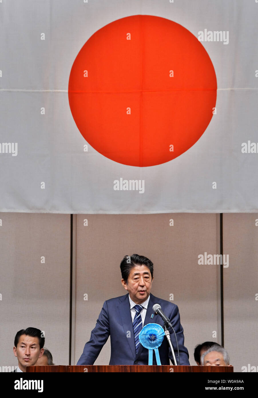 Der japanische Ministerpräsident Shinzo Abe spricht während der Kundgebung der Familien der Opfer, die von Nordkorea entführt in Tokio, Japan, am 19. Mai 2019. Foto von keizo Mori/UPI Stockfoto