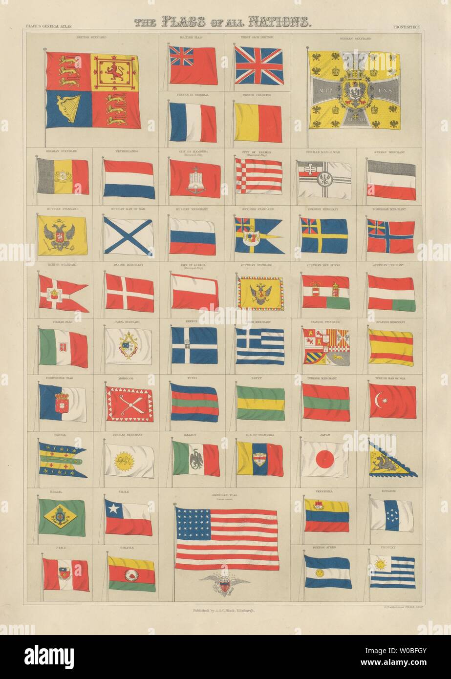 Flaggen aller Nationen. Imperial standards Kaufleute Städte. Bartholomäus 1882 Stockfoto