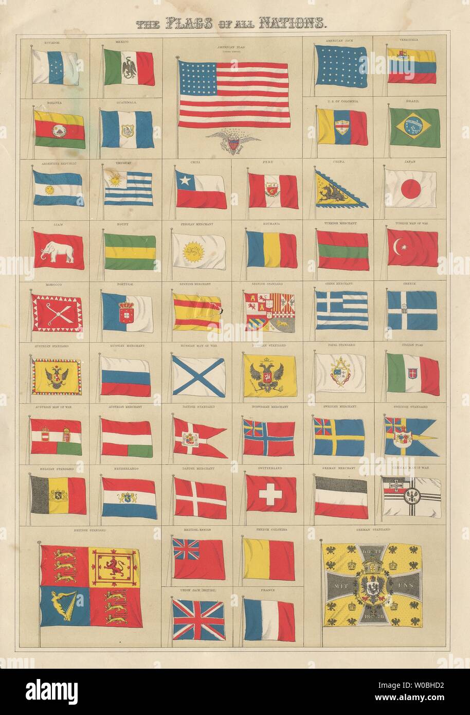 Flaggen aller Nationen. Imperial standards Kaufleute Städte. Bartholomäus 1898 Stockfoto