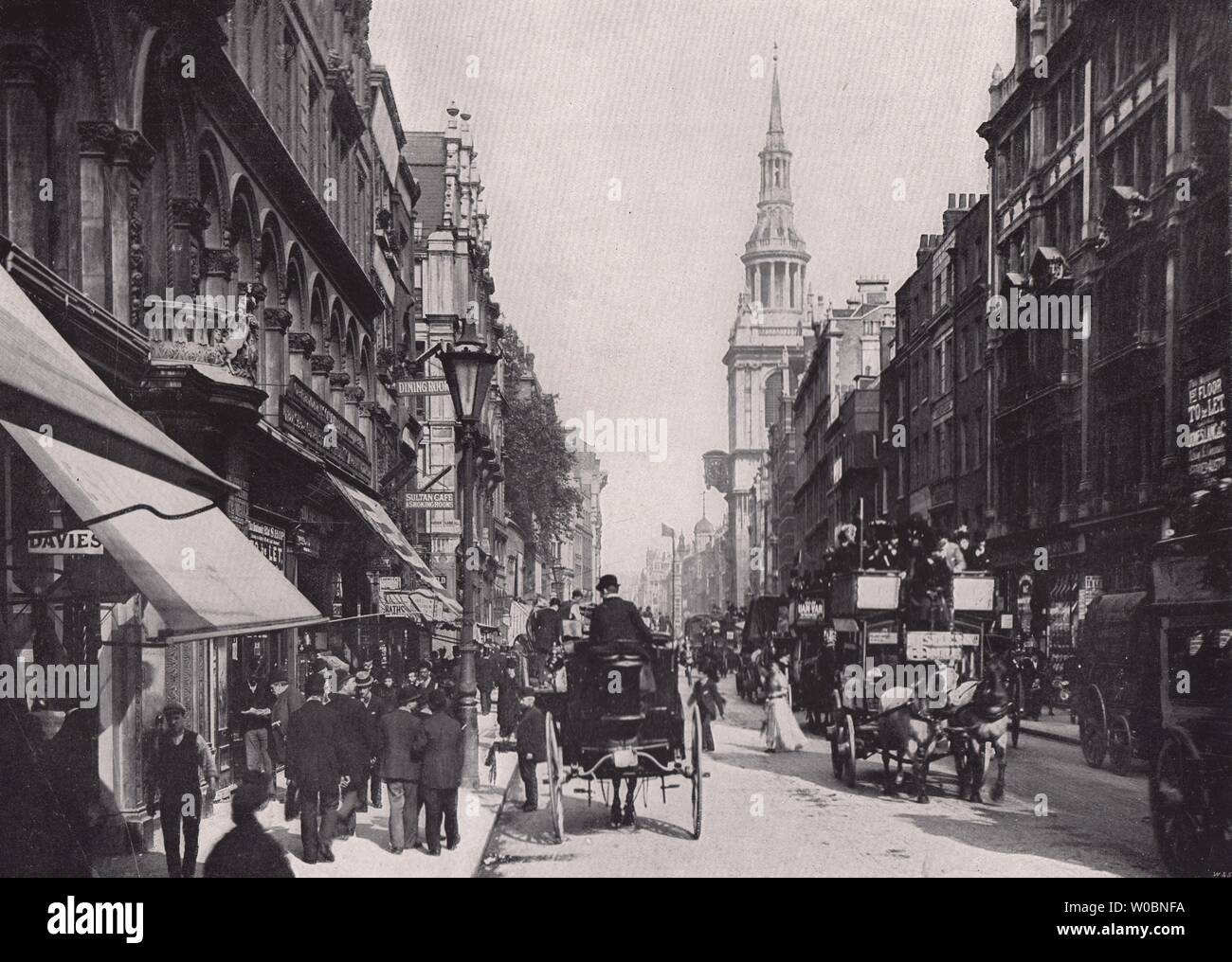 Cheapside - Blick nach Osten: Bow Kirche auf der rechten Seite. London 1896 alten Drucken Stockfoto