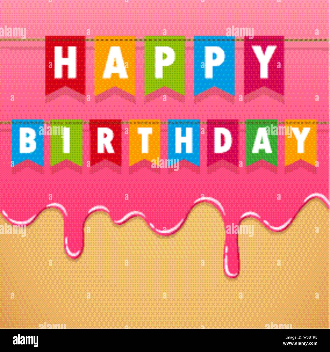 Happy birthday Banner auf Sweet Pink schmelzen Vereisung Vektor-illustration EPS 10. Stock Vektor