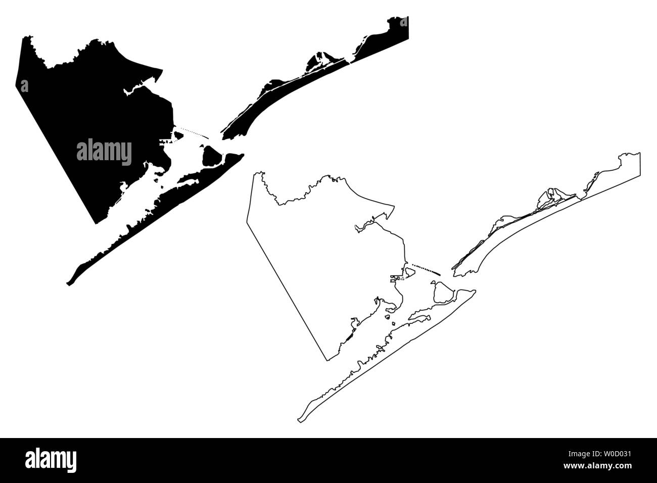 Galveston County, Texas (Grafschaften in Texas, USA, USA, USA, USA) Karte Vektor-illustration, kritzeln Skizze Galveston Karte Stock Vektor