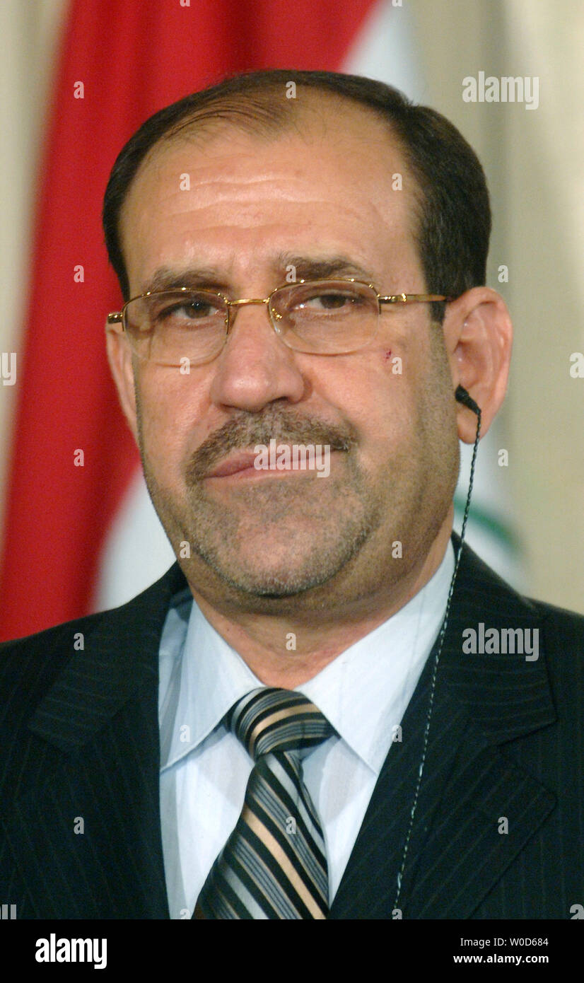 Der irakische Premierminister Nuri al-Maliki nimmt an einer gemeinsamen Pressekonferenz mit Präsident George W. Bush im Weißen Haus in Washington am 25. Juli 2006. (UPI Foto/Kevin Dietsch) Stockfoto