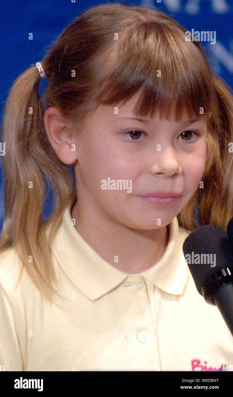 Bindi Irwin, 8, der Tochter des späten 'Crocodile Hunter' Steve Irwin an einem Mittagessen an der National Press Club in Washington am 19. Januar 2007 spricht. (UPI Foto/Kevin Dietsch) Stockfoto