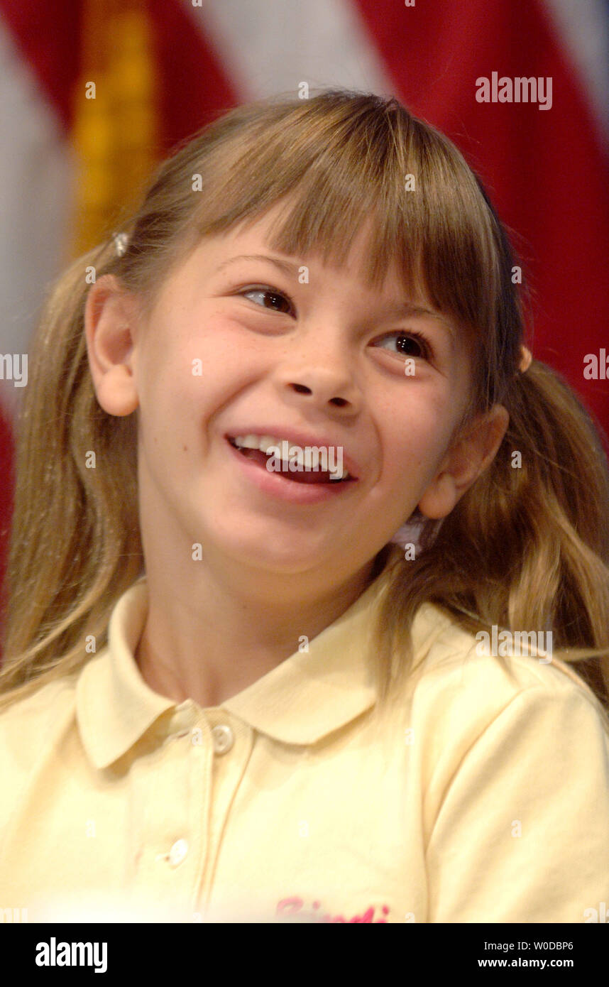 Bindi Irwin, 8, der Tochter des späten 'Crocodile Hunter' Steve Irwin nimmt an einem Mittagessen an der National Press Club in Washington am 19. Januar 2007. (UPI Foto/Kevin Dietsch) Stockfoto