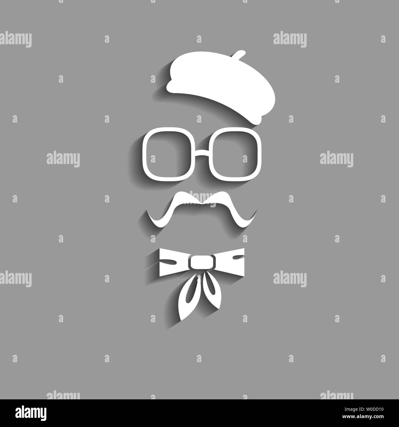 Abstract vector hipster Papier Silhouette mit Baskenmütze, Sonnenbrille, Schnurrbart und krawatte Vektor icon Stock Vektor