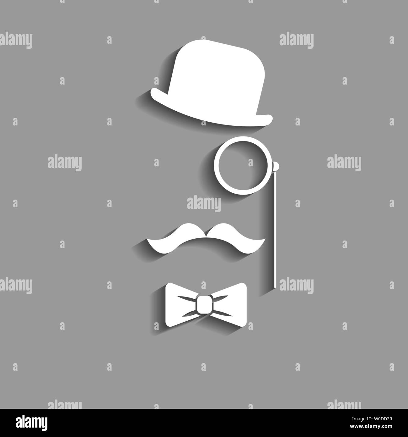 Abstract vector hipster Papier Silhouette mit Melone, Monokel, Schnurrbart und Bow Tie Vektor icon Stock Vektor
