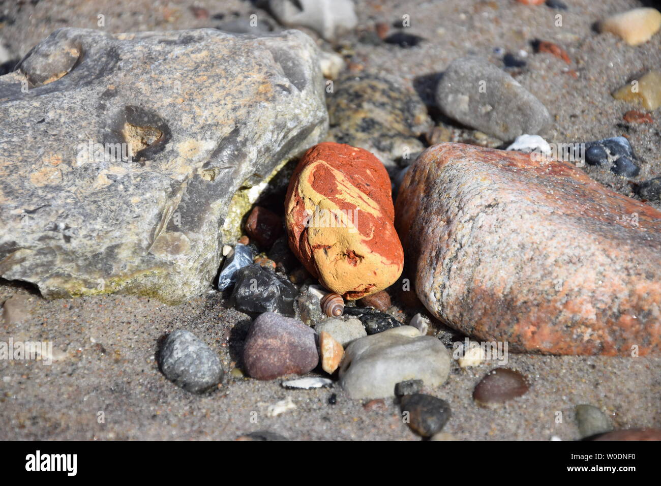Steine am Strand in Dänemark Stockfoto