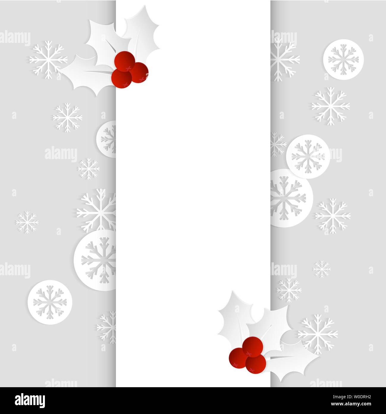 Weihnachtskarte mit Stechpalme und Schneeflocken vertikale Papier Vorlage Vektor Stock Vektor