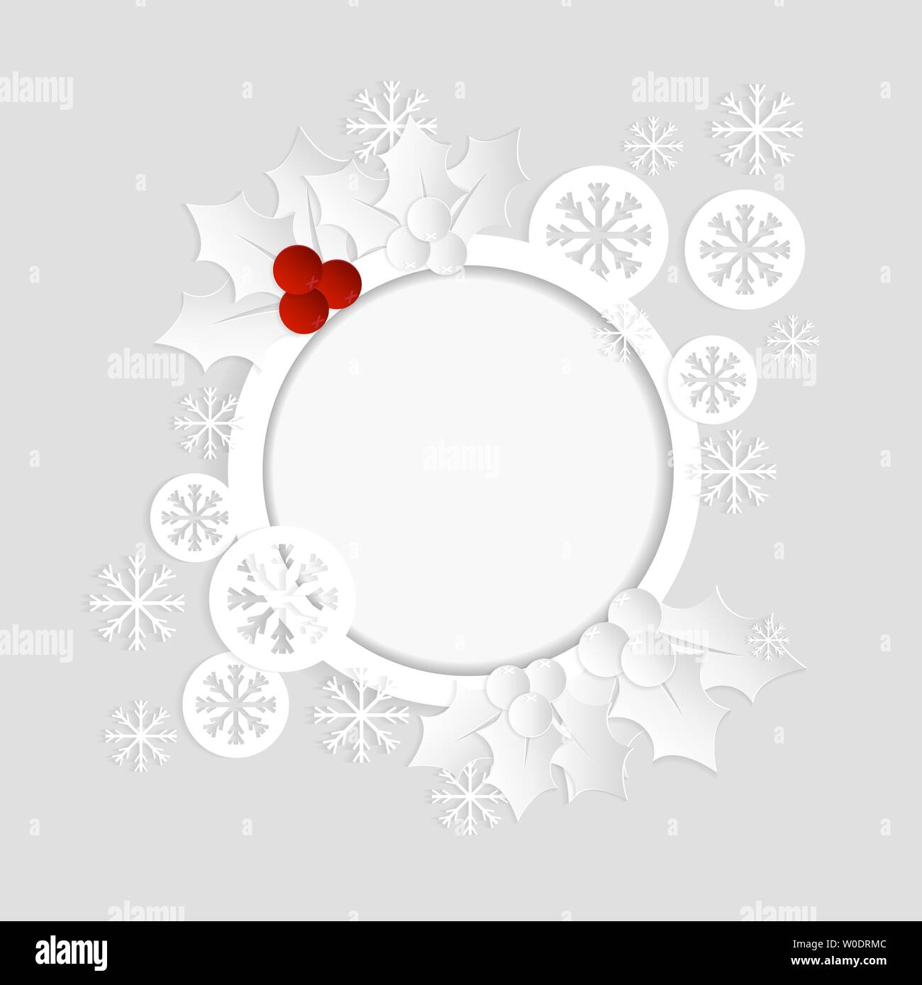 Weihnachtskarte mit Stechpalme und Schneeflocken Papier Vorlage Vektor Stock Vektor