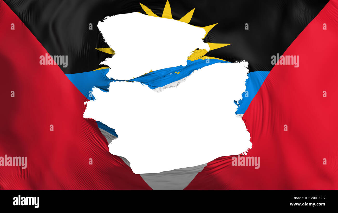 Tattered Antigua und Barbuda Flagge, weißer Hintergrund, 3D-Rendering Stockfoto