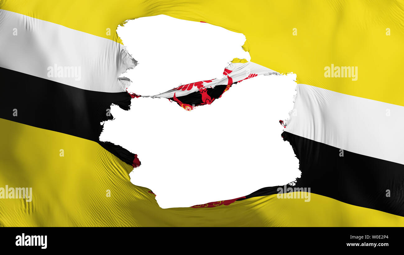 Tattered Brunei Flagge, weißer Hintergrund, 3D-Rendering Stockfoto