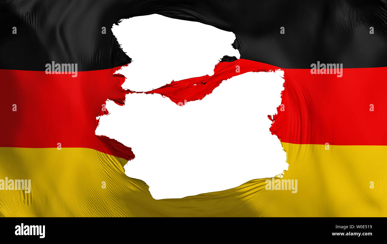 Tattered Deutschland Fahne, weißer Hintergrund, 3D-Rendering Stockfoto