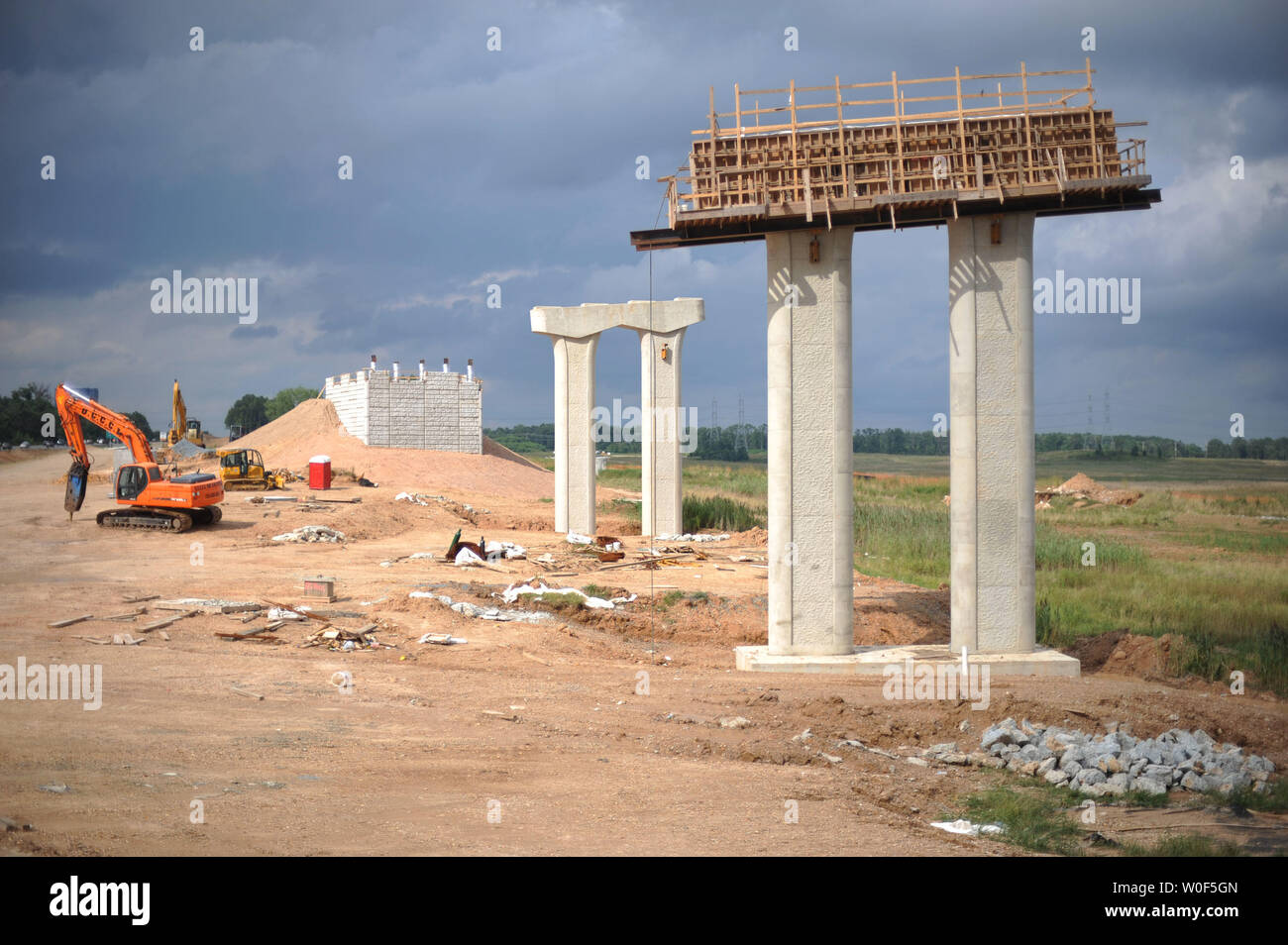 Die MD-Rt. 200, Intercounty Connector, Baustelle in der Nähe der Autobahn 95 ist in Maryland am 2. August 2009 gesehen. Das Konjunkturpaket hat erlaubt, sich auch weiterhin für den Transport solcher Projekte beginnen. UPI/Kevin Dietsch Stockfoto