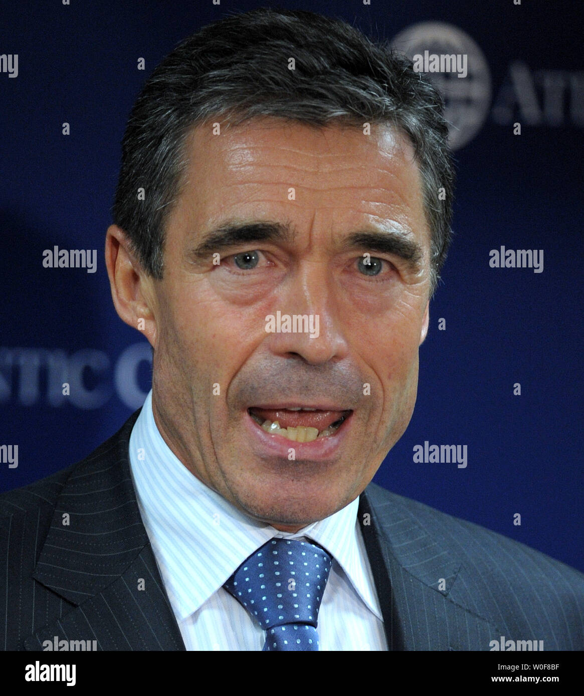 NATO-Generalsekretär Anders Fogh Rasmussen diskutiert die Zukunft des Afghanistan-einsatzes für die North Atlantic Treaty Organisation (NATO) im Atlantic Rat in Washington am 28. September 2009. UPI/Roger L. Wollenberg Stockfoto