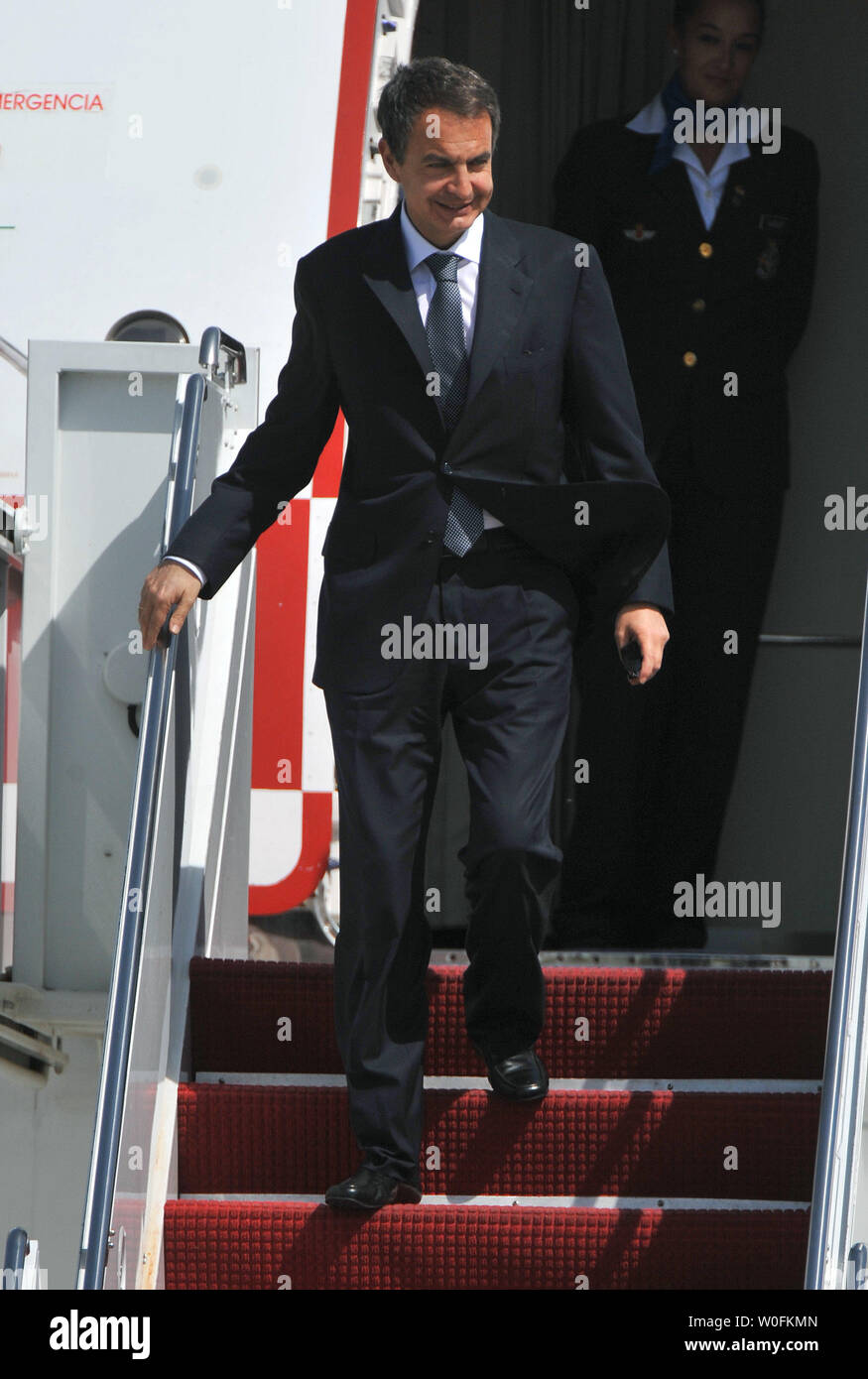 Ministerpräsident von Spanien Jose Luis Rodriguez Zapatero kommt für die nukleare Sicherheit der Gipfel, an Andrews Air Force Base, Maryland, 12. April 2010. UPI/Kevin Dietsch Stockfoto