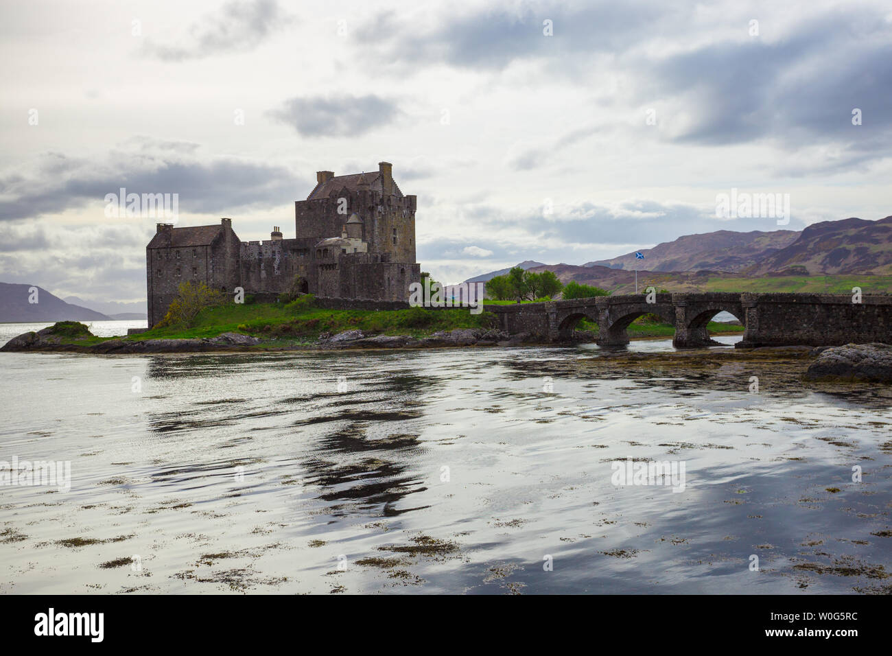 Highlands Schottland Eilean Donan Castle Sehenswürdigkeit in Dornie, Wandern Abenteuer Urlaub in Europa, schottischen Schloss Stockfoto