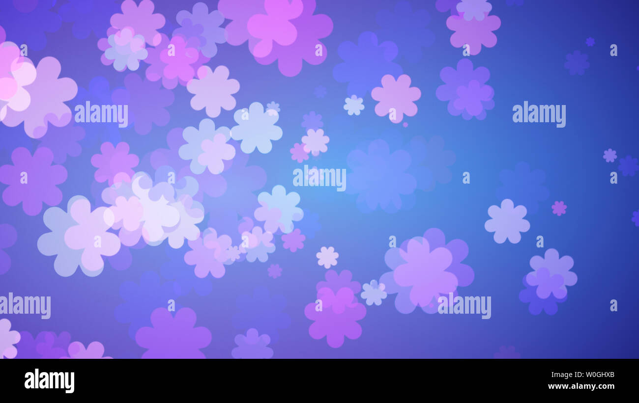 Weiche blaue Floral Background. Lila Blüten Ausbreiten auf blauen Gradienten. Feder Konzept Stockfoto