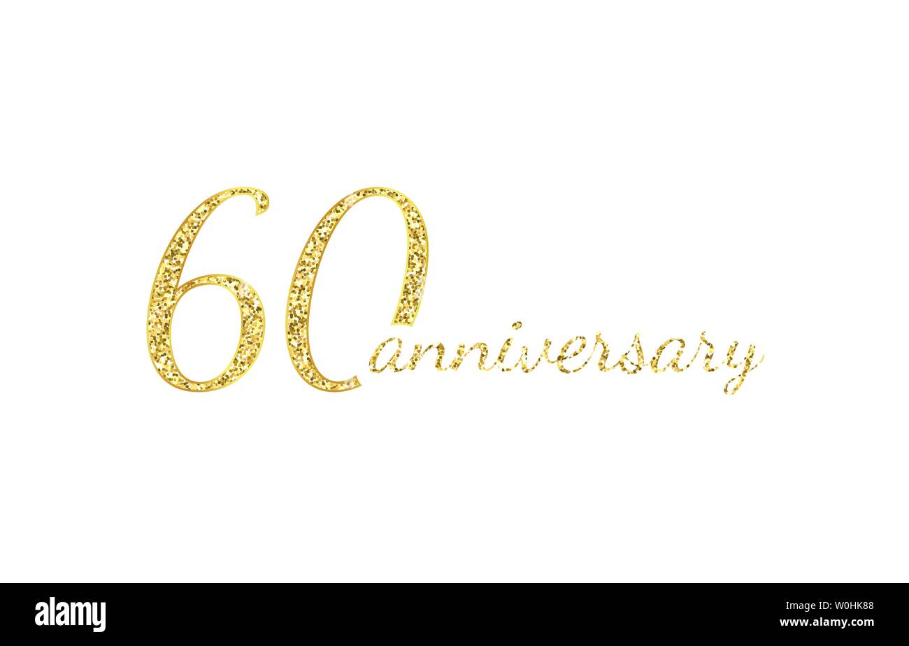 60. Jahrestag logo Konzept. 60 Jahre geburtstag Symbol. Isolierte goldenen Zahlen auf schwarzem Hintergrund. Vector Illustration. EPS 10. Stock Vektor