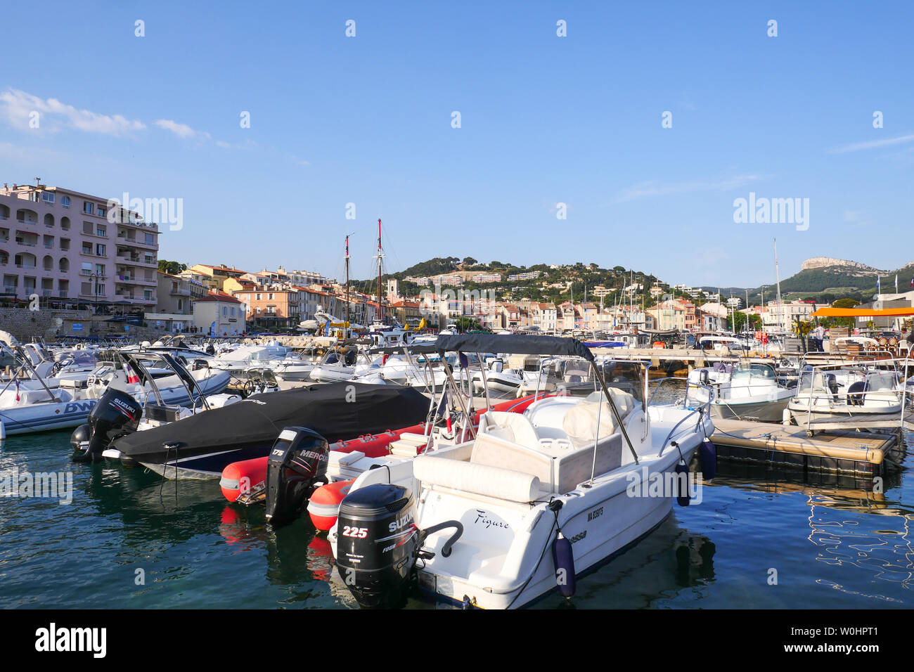 Allgemeine Ansicht von Cassis Hafen, Bouches-du-Rhone, Frankreich Stockfoto