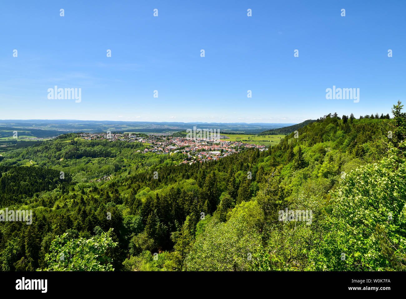 Panoramablick auf die Schwäbische Alb, Hochland Deutschland. Stockfoto