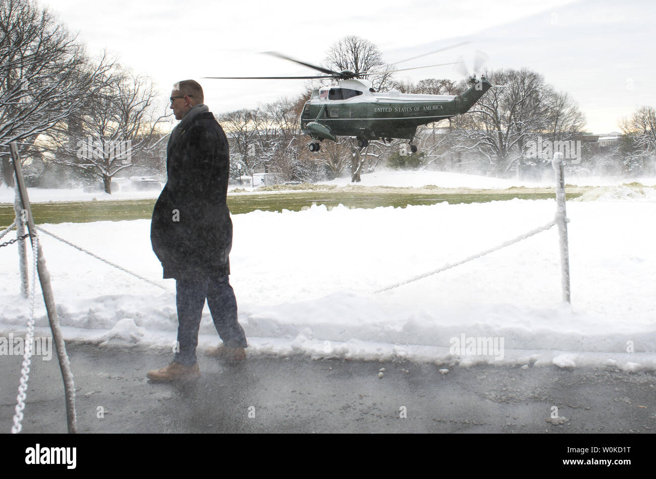 Marine One, Präsident Donald Trump, fährt das Weiße Haus als Trumpf Köpfe nach New Orleans auf das amerikanische Farm Bureau Federation, in Washington, D.C., am 14. Januar 2019 zu sprechen. Foto von Kevin Dietsch/UPI Stockfoto