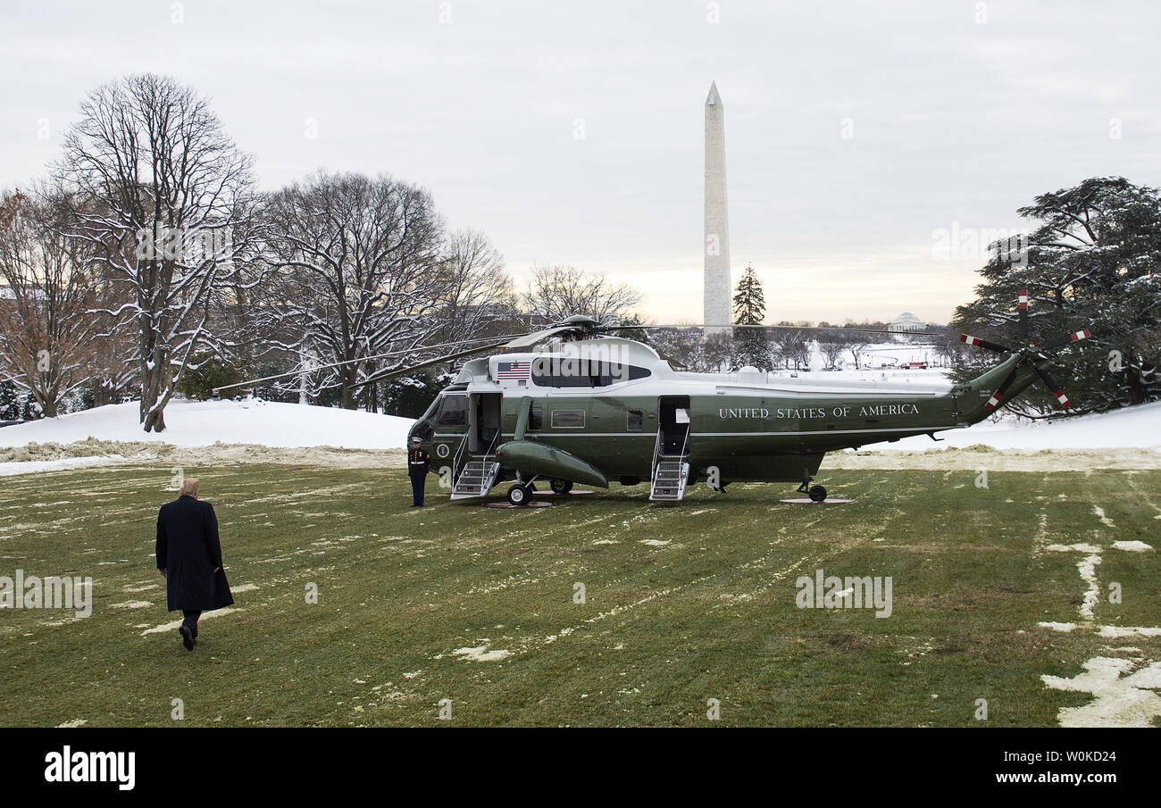 Präsident Donald Trump fährt das Weiße Haus als Trumpf Köpfe nach New Orleans auf das amerikanische Farm Bureau Federation, in Washington, D.C., am 14. Januar 2019 zu sprechen. Foto von Kevin Dietsch/UPI Stockfoto