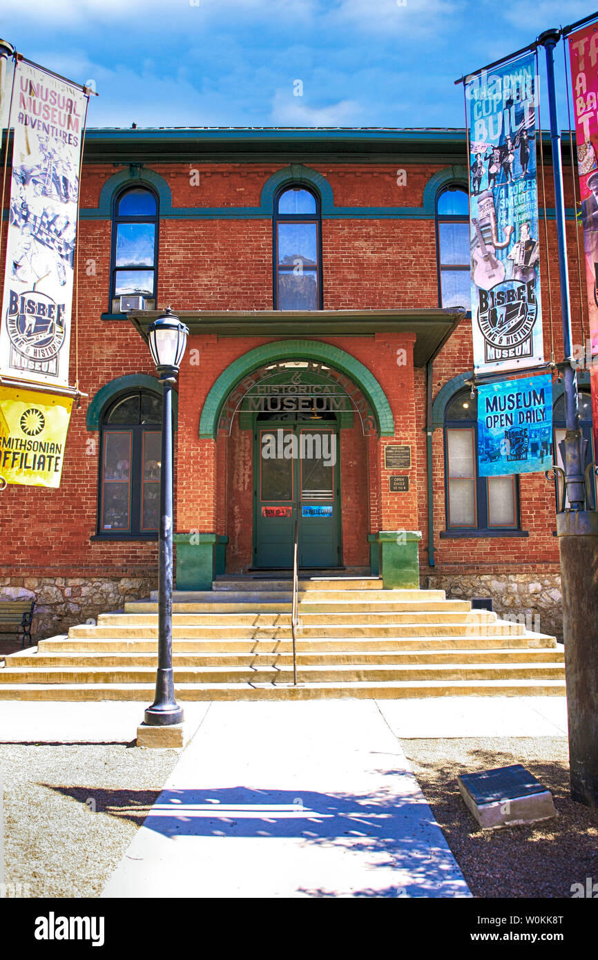 Vor dem Eingang zum Bergbau und das historische Museum in Bisbee, AZ Stockfoto