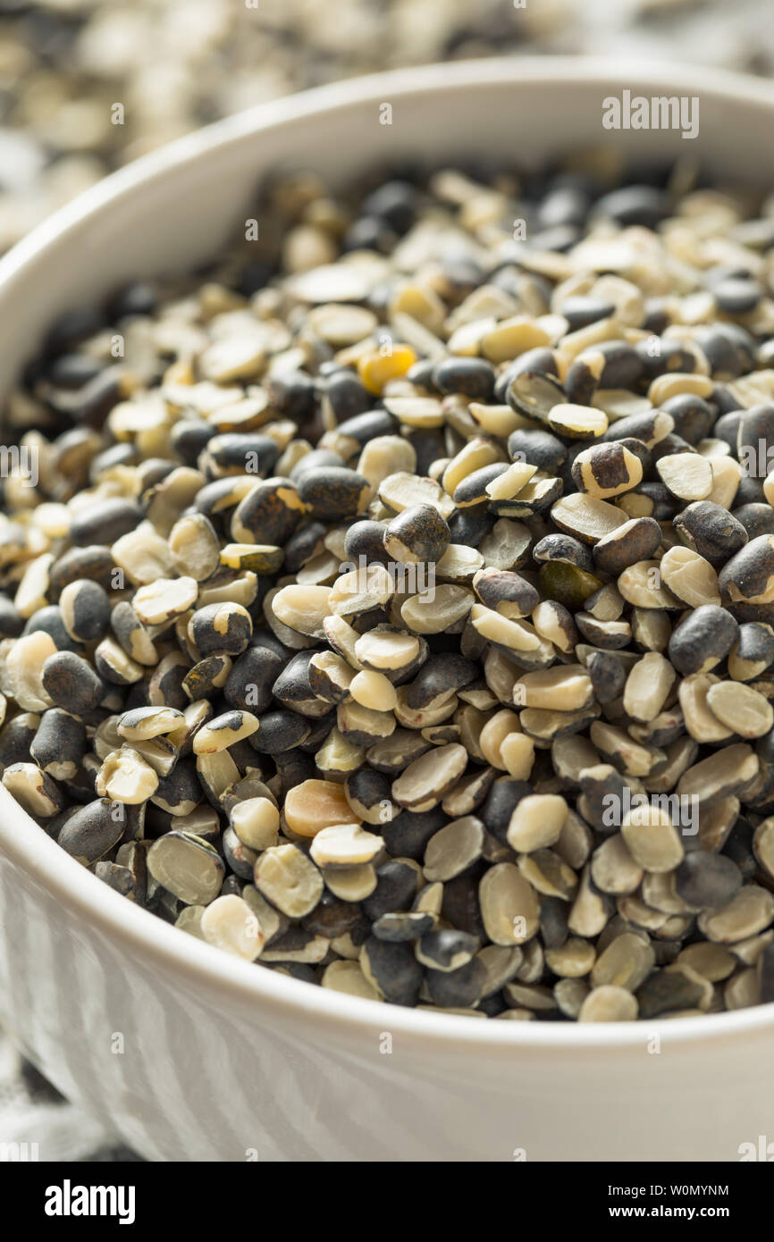 Trockene organische Murad Split Matpe Bohnen in eine Schüssel geben. Stockfoto