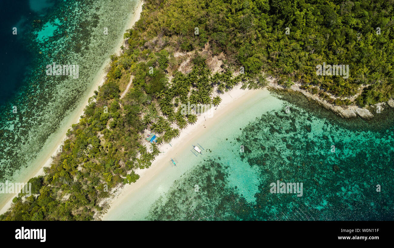 Schöne Luftaufnahme von tropischen isolierten Insel in Port Barton, Palawan, Philippinen Stockfoto
