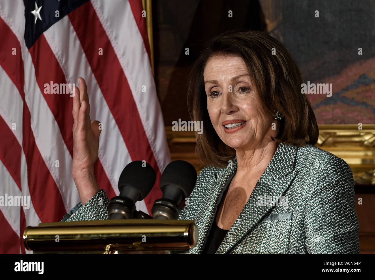 Sprecherin des Repräsentantenhauses Nancy Pelosi spricht während die Freunde von Irland Mittagessen mit Leo Varadkar, der irische Premierminister im US-Kapitol in Washington, D.C. am Donnerstag, 14. März 2019. Foto von Olivier Douliery/UPI Stockfoto