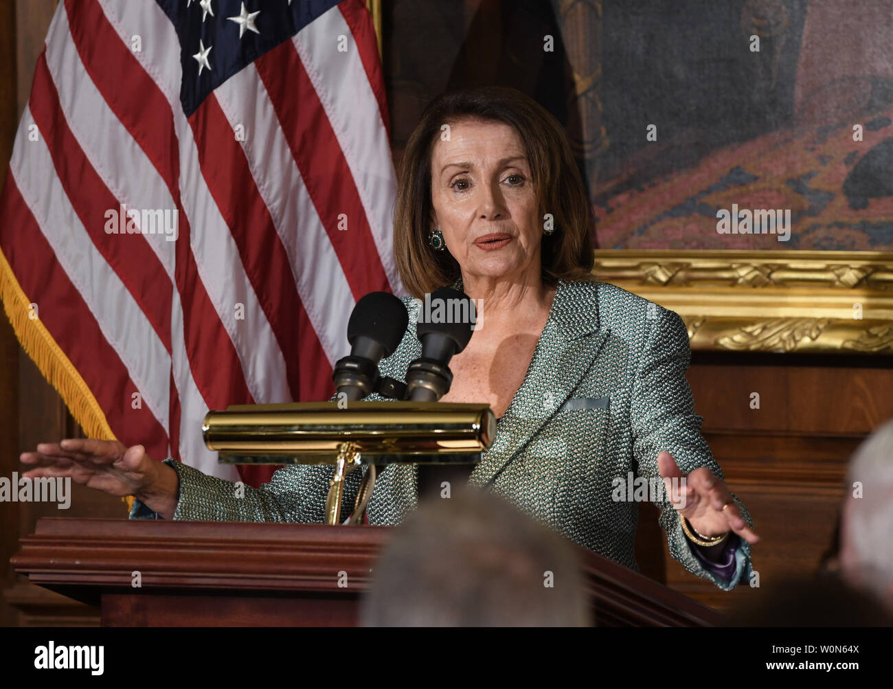Sprecherin des Repräsentantenhauses Nancy Pelosi spricht während die Freunde von Irland Mittagessen mit Leo Varadkar, der irische Premierminister im US-Kapitol in Washington, D.C. am Donnerstag, 14. März 2019. Foto von Olivier Douliery/UPI Stockfoto