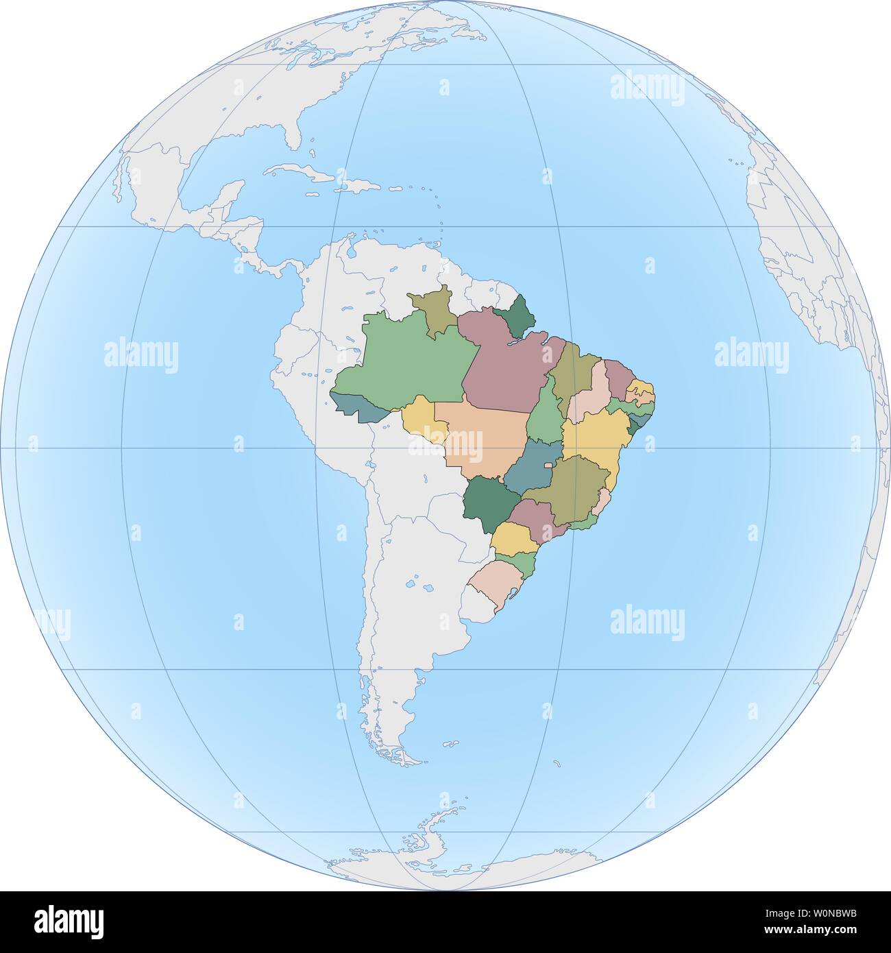 Südamerika mit Brasilien auf dem Globus Stock Vektor