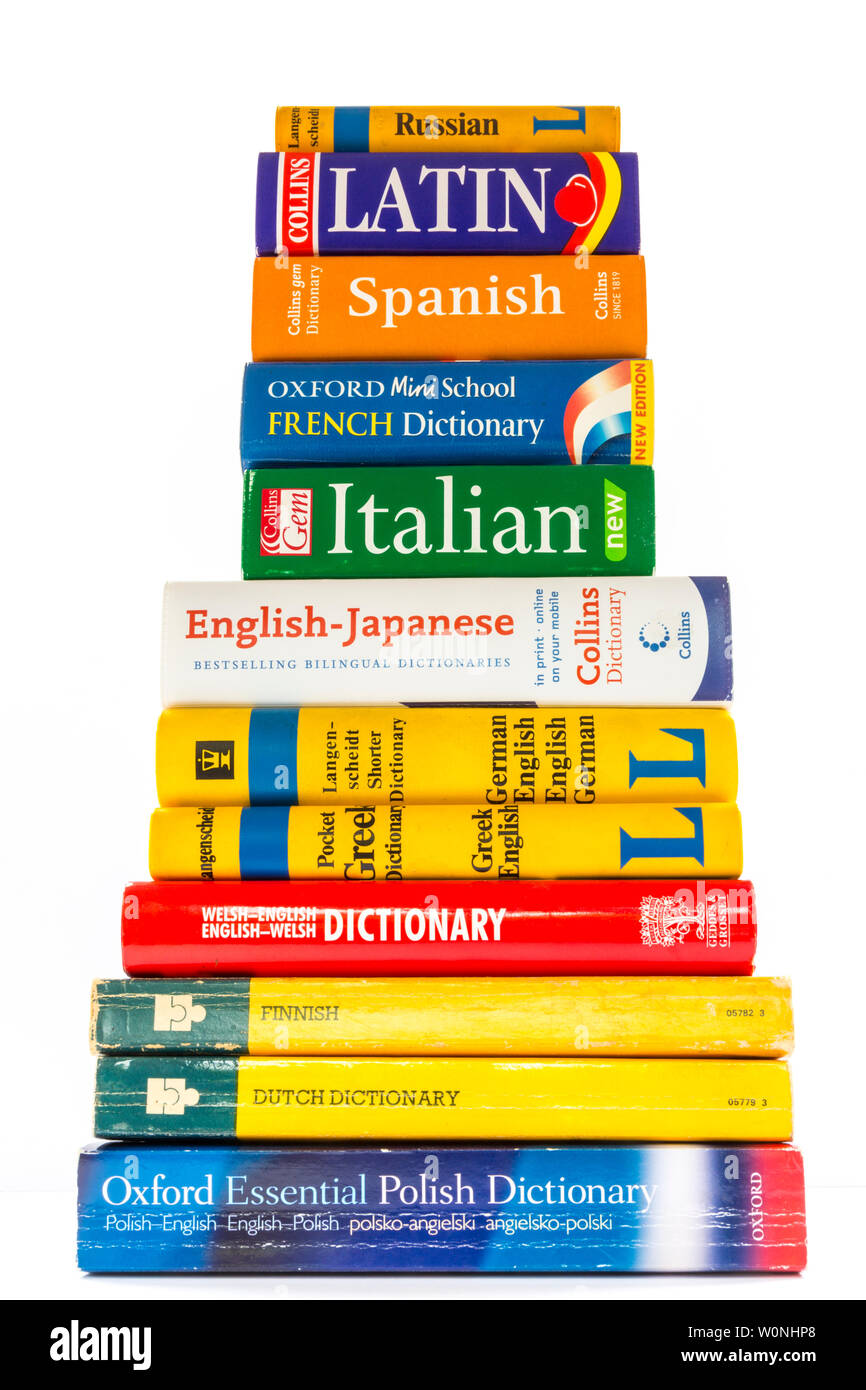 Fremdsprachige Wörterbücher. Stockfoto