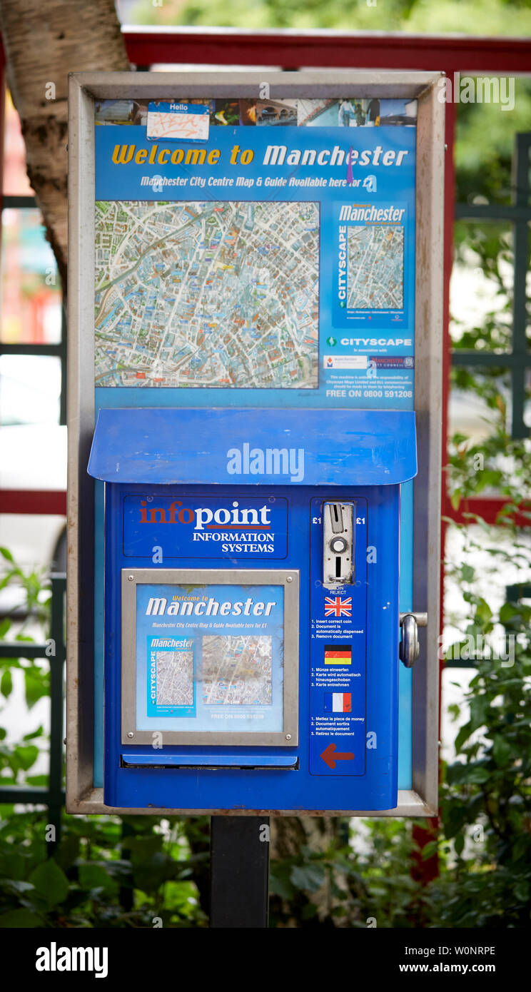Manchester City Centre, touristische Karte guide Dispenser Stockfoto