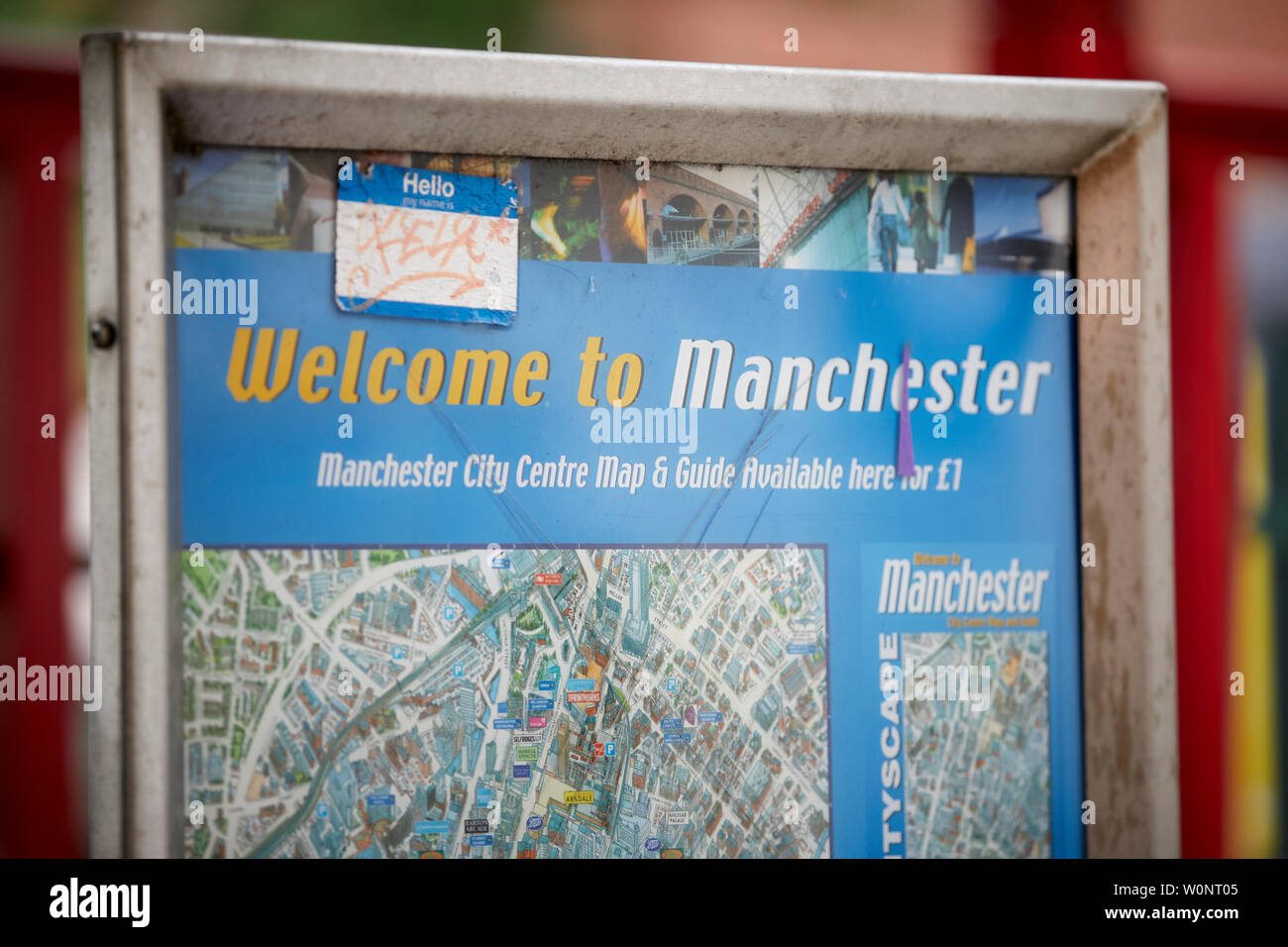 Manchester City Centre, touristische Karte guide Dispenser Stockfoto