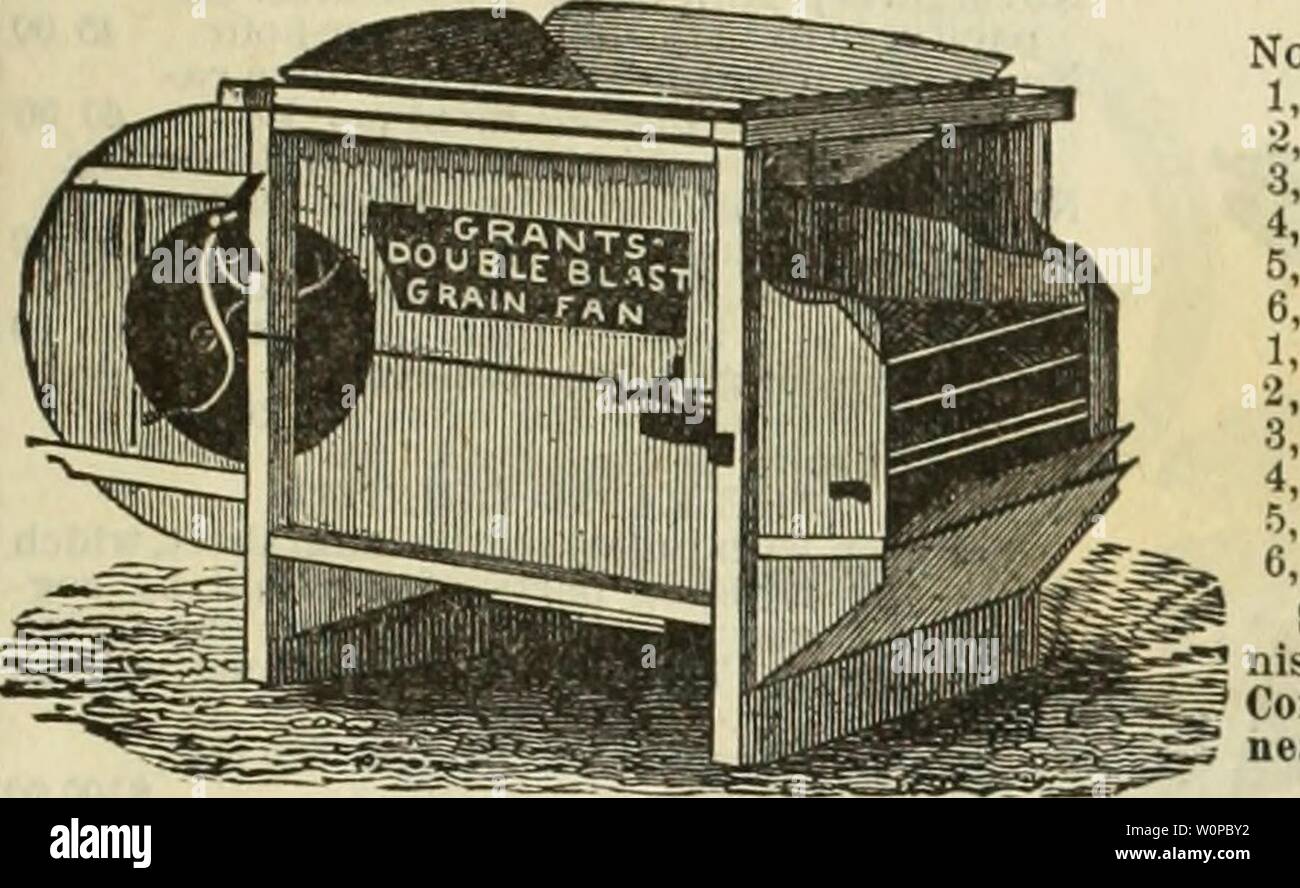 Archiv Bild von Seite 38 der beschreibenden Katalog der Samen. Beschreibender Katalog der Samen: Garten, Feld, Blume, Düngemittel, &c., landwirtschaftliche und gartenbauliche implementiert descriptivecatal 1889 reev Jahr: 1889 FÜR DIE FARM UND GARTEN. 37 GRANT'S VENTILATOR Mühlen. Für die Reinigung aller Arten von Getreide und Grassamen. Nr. In. Preis. 1, Grant's Patent, 8 Siebe, 16 x 20. $ 28 00 18 x 20.. 32 00 1, Bryan Grant's, 20 x 20.. 22 x 20.. 22 x 22.. 24 x 22 14 x 18.. 16 x 18.. 16 x 20.. 18 x 20.. 20 x 20.. 22 x 30. 39 00 38 00 41 00 44 00 18 00 21 00 24 00 27 OO29 OO32 OO spezielle Kreis- und Preisliste Fell - auf Applica nished Stockfoto