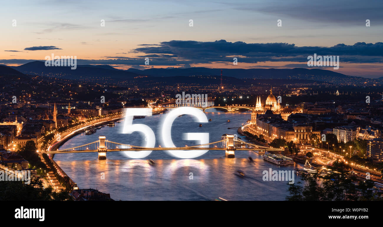 5G high speed Internet in Europa. Budapest berühmte Touristenattraktion Stadt und Reiseziel in Ungarn Stockfoto