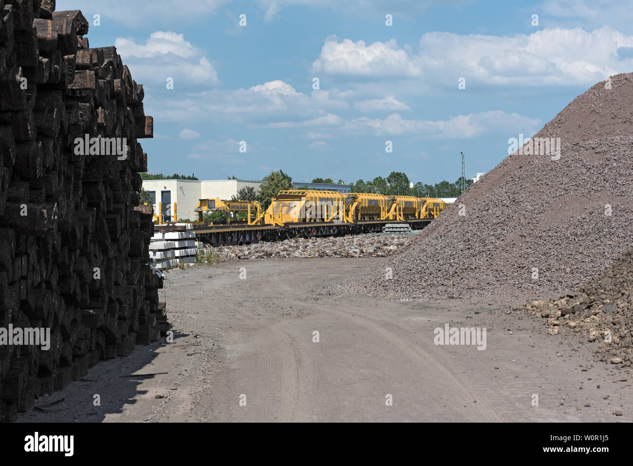 Maschine Park- und Lagerbereich für den Eisenbahnbau Stockfoto