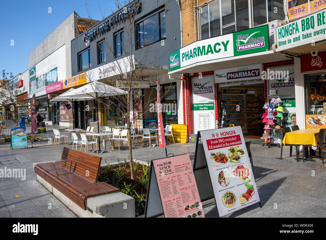 Sydney, Vorort von Dee Why und High Street Shops und Stores, Sydney in Australien Stockfoto