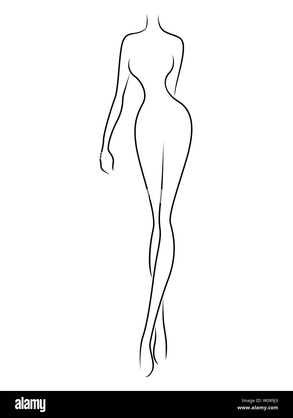 Skizzieren Umrisse abstrakte schlanken Figur der elegante Frau, schwarz mit weißem Vektorvorlagen Stock Vektor