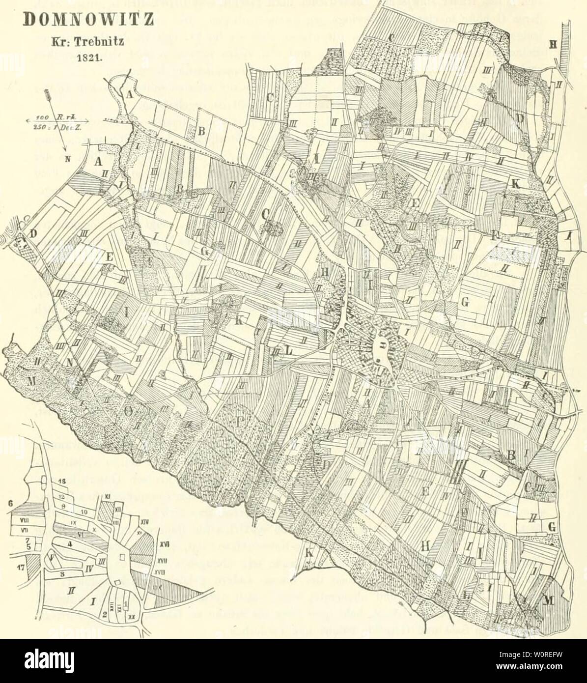 Archiv Bild ab Seite 387 Der Boden und die Landwirthschaftlichen. Der Boden und die Landwirthschaftlichen VerhÃ¤ltnisse des Preussischen Staaten. derbodenunddiela 01 meituoft Jahr: 1868 362 â' ICH - Besiedelang, Flureintheilung und Gutsherrlich - bÃ¤uerliche VerhÃ¤ltnisse. Kt: DOMIVOWITZ Trelnjlz GeeammtSÃ¼che 3379 Murg. pr., I.-. XXII. BauerngÃ¼Ter, I. Forst 1615 zur Erbscholtisei eingerichtet; 2-7, 10 und 12 beackerte GÃ¤rten, ZubehÃ¶r, BauerngÃ¼ter gleicher Nummer. I., II. u. Iii.Sindh sterben 3 Felder.urknndlich erweisen lÃ¤sst, dass Sie gedenkbuch unter dem Einfluss deutscher Einrichtunge Stockfoto