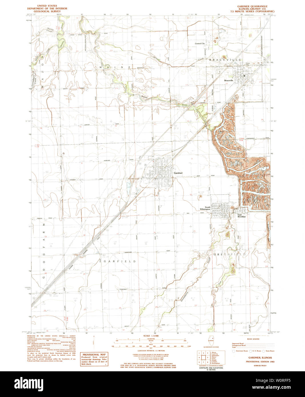 USGS TOPO Karte Illinois IL Gardner 307659 1983 24000 Wiederherstellung Stockfoto