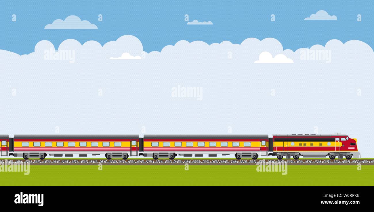 Eisenbahn Zug Fahrt durch die Landschaft mit Kopie Raum banner Vector Illustration Stock Vektor