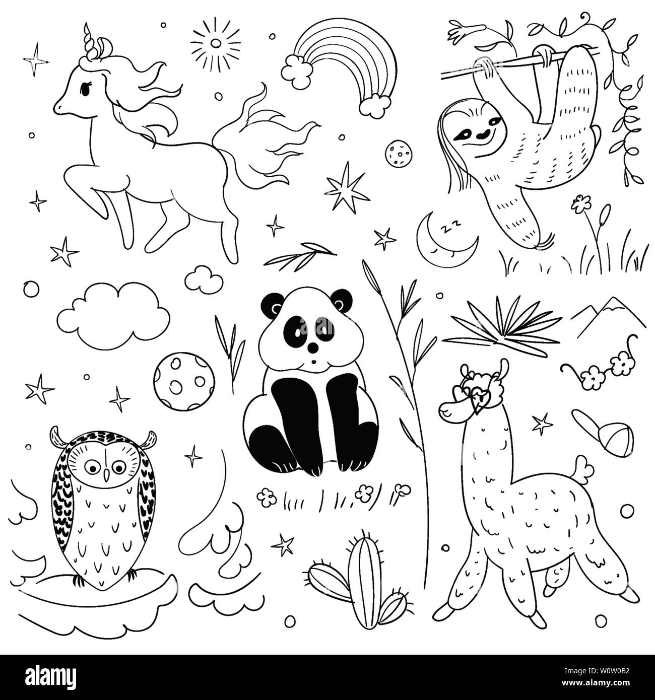 Einstellen der Tiere doodle auf weißem Hintergrund Stock Vektor