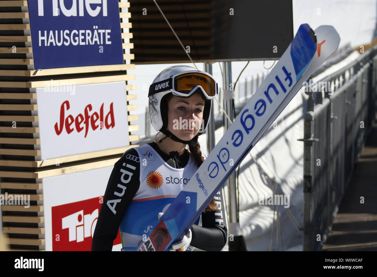 Juliane Seyfarth (TSG Ruhla) beim Training Frauen Skispringen, FIS Nordische Ski-WM 2019 in Seefeld Stockfoto