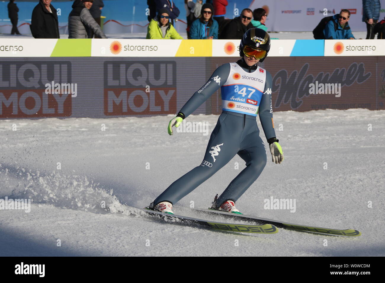 Lara Malsiner (Italien) nach dem Training Frauen Skispringen, FIS Nordische Ski-WM 2019 in Seefeld Stockfoto