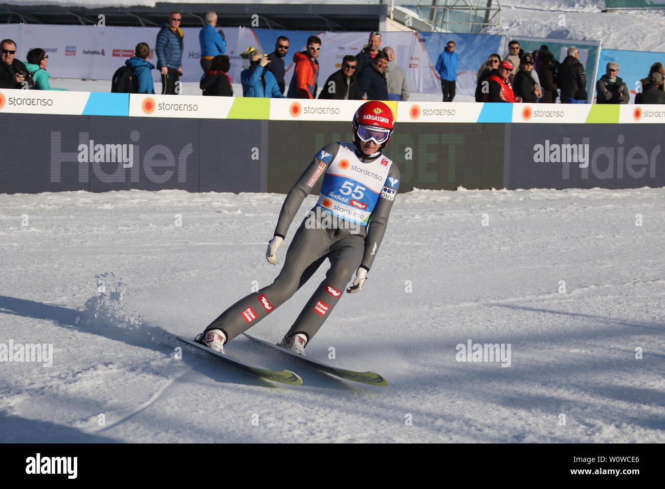 Daniela Iraschko-Stolz (Österreich) beim Training Frauen Skispringen, FIS Nordische Ski-WM 2019 in Seefeld Stockfoto